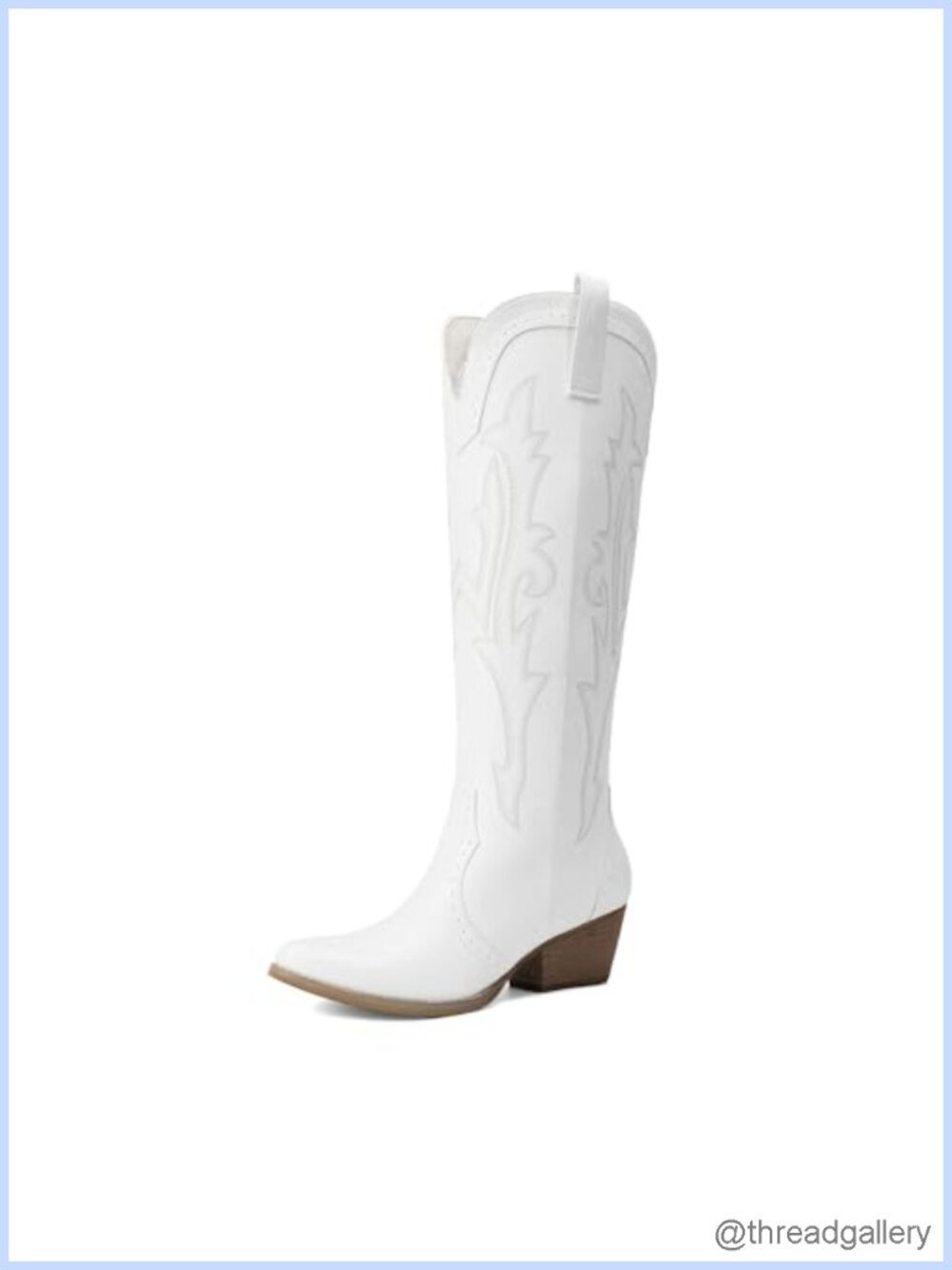 Embroidered Pull-On Knee-High Western Cowboy Boots Faux Leather